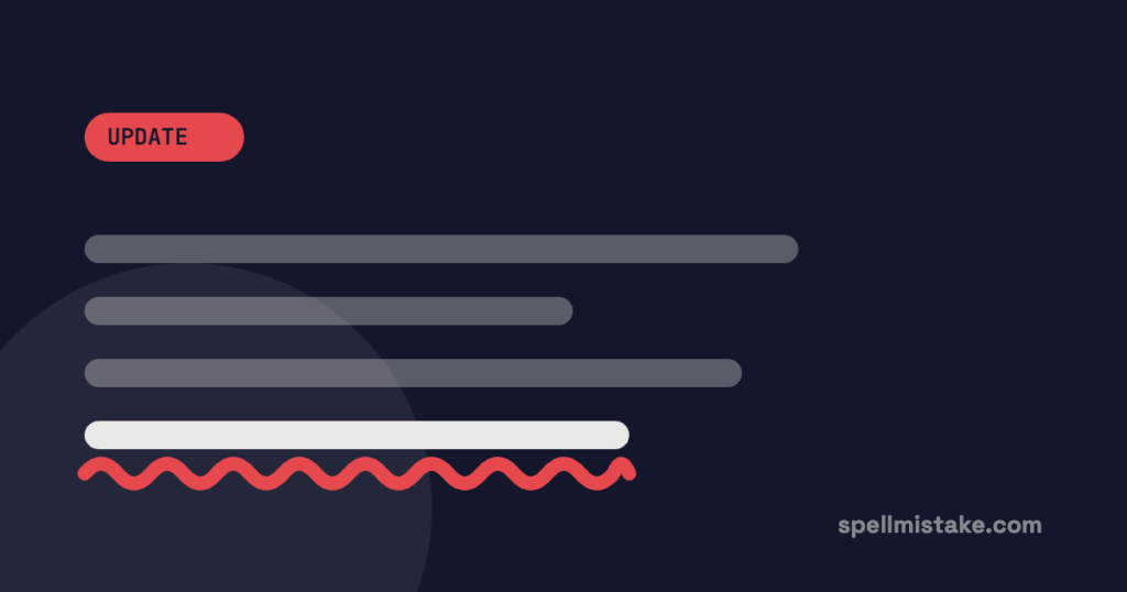 Illustration: text lines on a dark background with a red correction mark